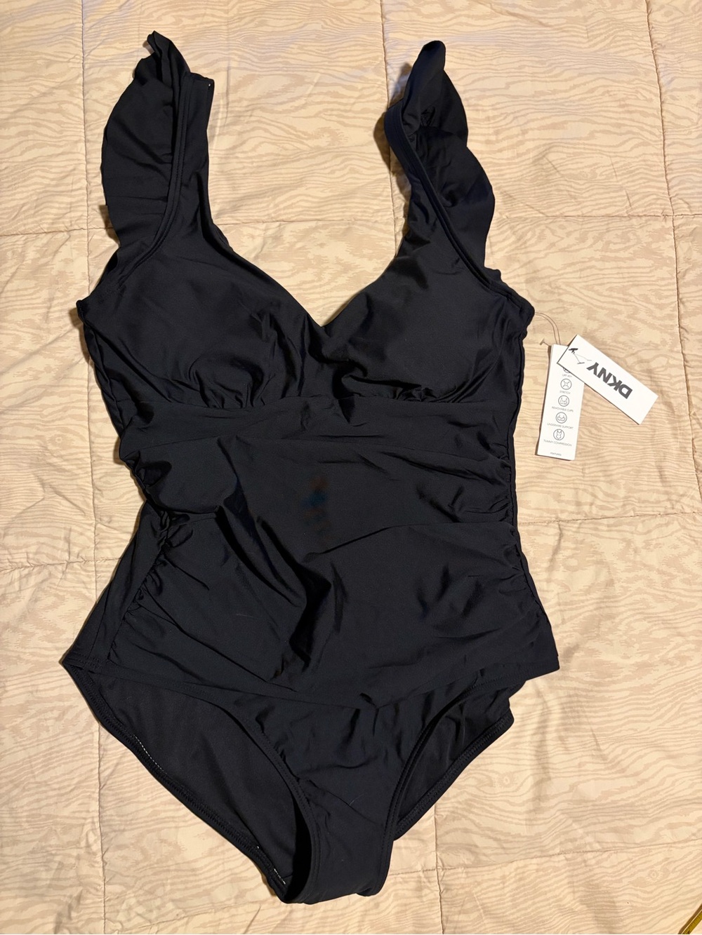 Dkny Black Ruffle Strap One-Piece Swimsuit